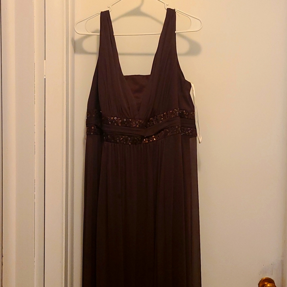 David's Bridal Brown Sleeveless Empire Waist Sequin Accent Gown